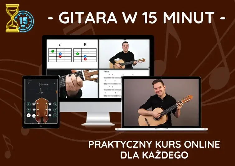 Podgląd kursu Gitara w 15 minut na komputerze, tablecie i laptopie